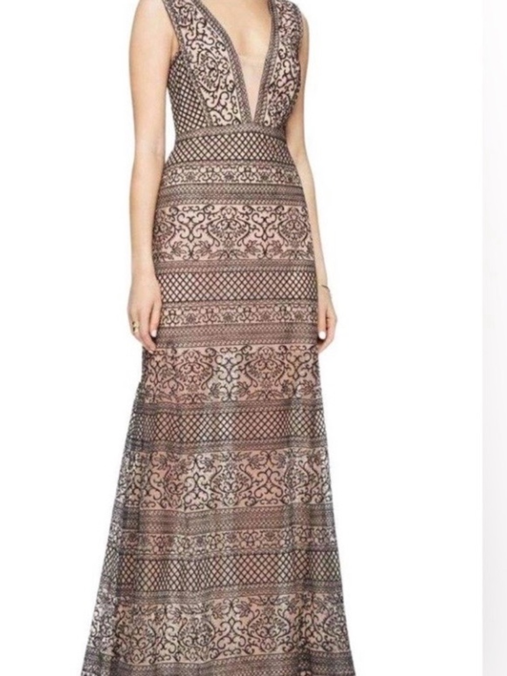 BCBG MaxAzria Aurora
Embroidered Sheer Mesh
Lace Detail Tulle Underlay Gown